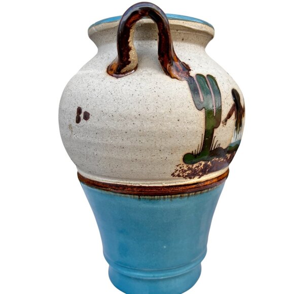 Handmade Mexican Pottery Vase With Handles 7.5" Tall 5.5" D  Hand-Painted - Picture 3 of 8
